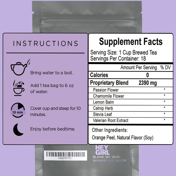 Hey Girl Sleep Tea with Natural Valerian Root, Herbal Chamomile & Lemon Balm | Promotes Relaxation, Aids Anxiety, Insomnia & Stress Relief