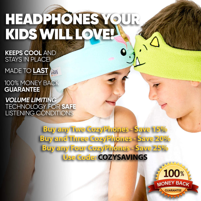 CozyPhones Kids Headphones with Ultra-Thin Speakers & Super Soft Fleece Headband -