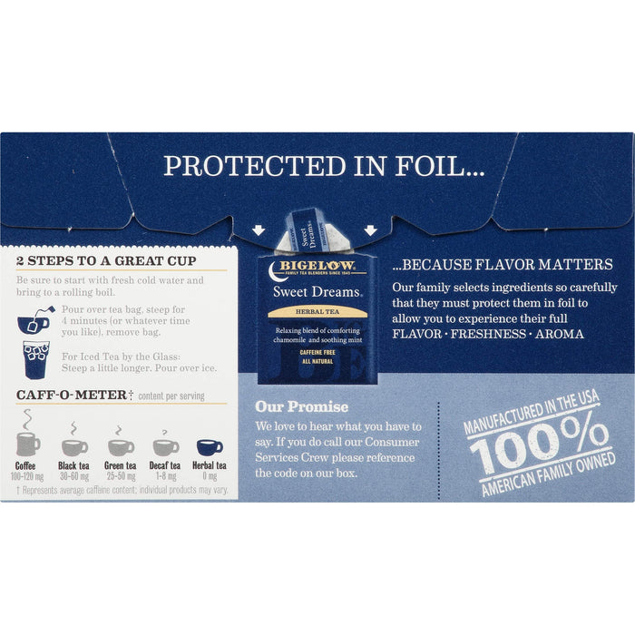 Bigelow Sweet Dreams Herbal 120 Tea Bags Total.  Caffeine-Free Individual Herbal Bags