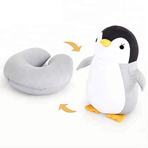 Nestable Convertible 2-in-1 Travel Neck Pillow & Toy Penguin