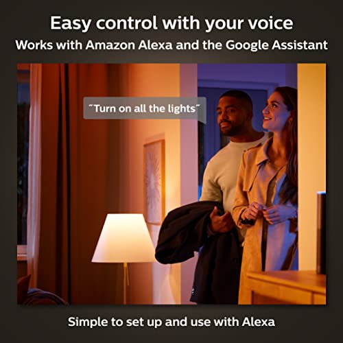 Philips Hue Smart Light Starter Kit - Includes (1) Bridge and (4) 75W A19, E26 LED Smart White and Color Ambiance Bulbs - Control with App - Compatible with Alexa, Google Assistant, and Apple HomeKit