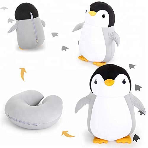 Nestable Convertible 2-in-1 Travel Neck Pillow & Toy Penguin