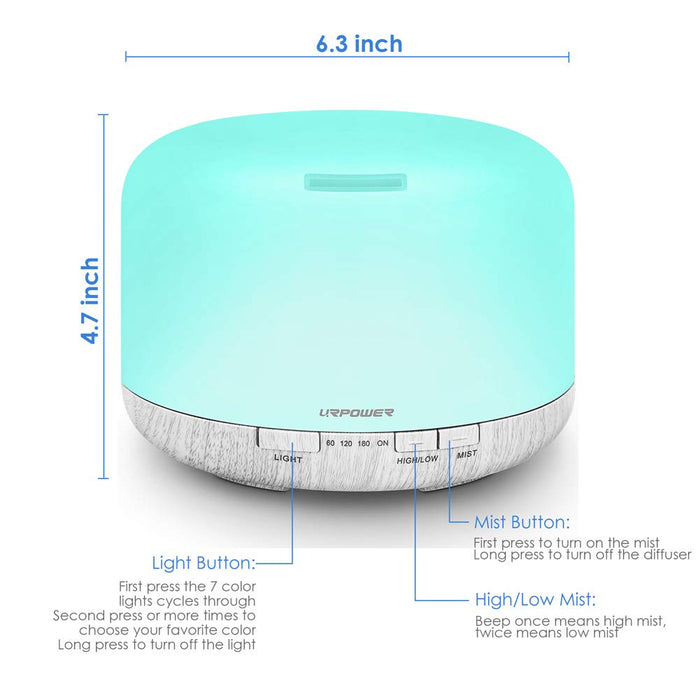 URPOWER Essential Oil Diffuser, Aromatherapy Diffusers for Essential Oils with Adjustable Mist Mode/4 Timer Settings