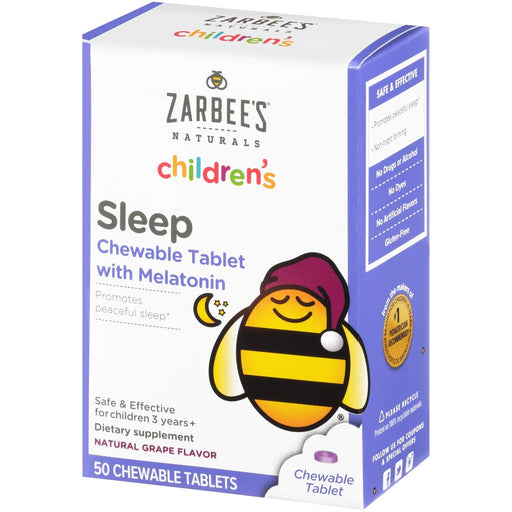 Zarbee's Naturals Children's Sleep with Melatonin Supplement, Natural Grape Flavor, 50 Chewable Tablets