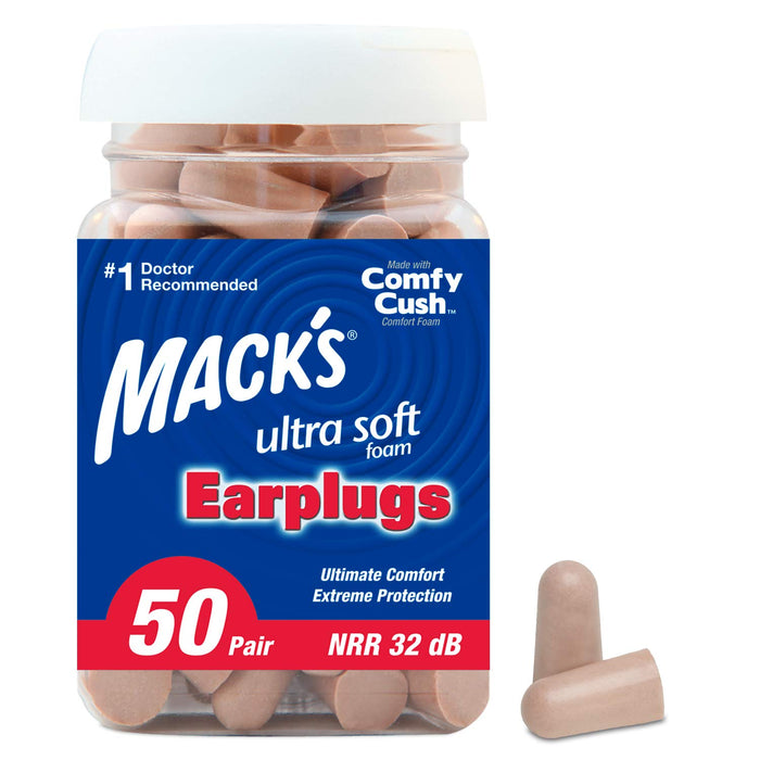 Mack's Ultra Soft Foam Earplugs,  - Comfortable Ear Plugs for Sleeping, Snoring, Loud Noise 50 Pair