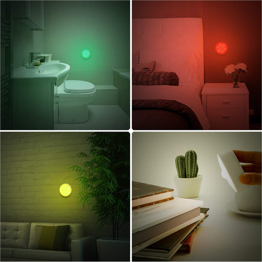 Motion Sensor LED Night Light Li Battery USB Rechargeable, 8 Lighting Colors, for Hallway, Cabinet, Closet, Stairs (2 Pack)