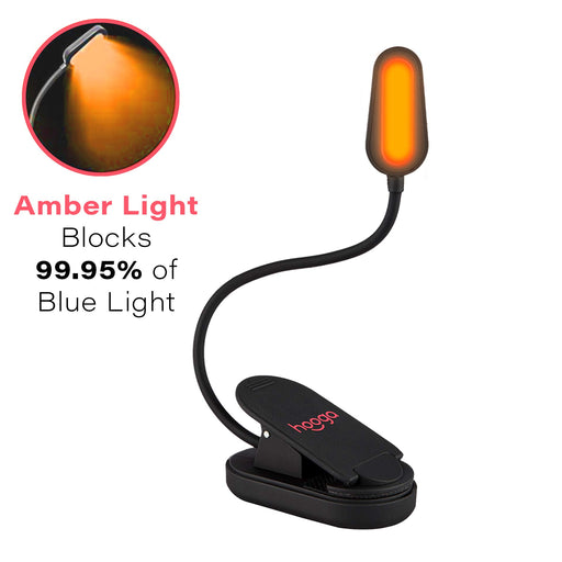 Hooga Blue Light Blocking, Amber LED Clip-On Reading Book Light with Adjustable Brightness